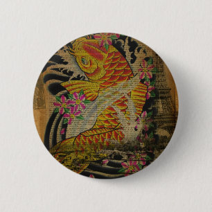 retro grunge vintage japanese koi fish 6 cm round badge