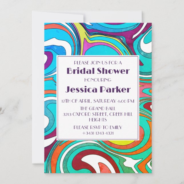 Retro Grunge Wavy Unique Bridal Shower Invitation (Front)