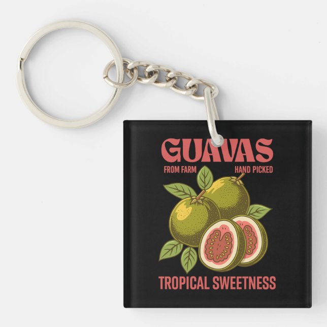 Retro Guavas Fruit Commercial Graphic Art Style Key Ring (Front)