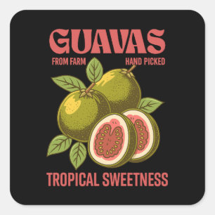 Retro Guavas Fruit Commercial Graphic Art Style Square Sticker