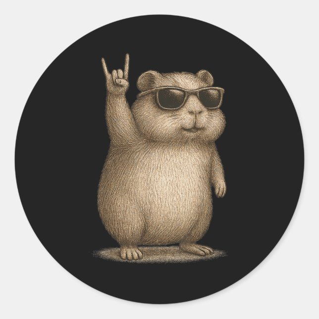 Retro Guinea Pig Rock On Music Funny Gift Men Wome Classic Round Sticker (Front)