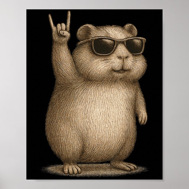 Retro Guinea Pig Rock On Music Funny Gift Men Wome Poster (Front)
