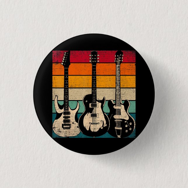 Retro Guitar  3 Cm Round Badge (Front)