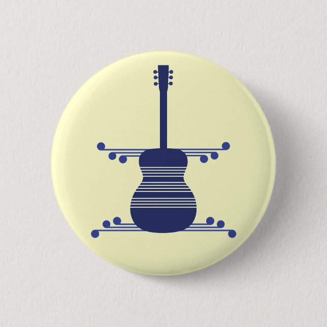 Retro Guitar Button, Navy Blue 6 Cm Round Badge (Front)