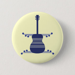 Retro Guitar Button, Navy Blue 6 Cm Round Badge