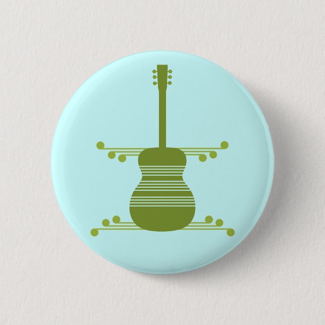 Retro Guitar Button, Olive Green 6 Cm Round Badge (Front)