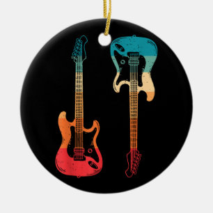 Retro Guitar Guitarist Electric Bass Guitar Rock M Ceramic Ornament