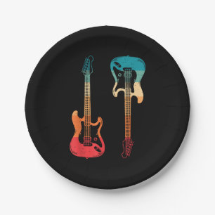 Retro Guitar Guitarist Electric Bass Guitar Rock M Paper Plate