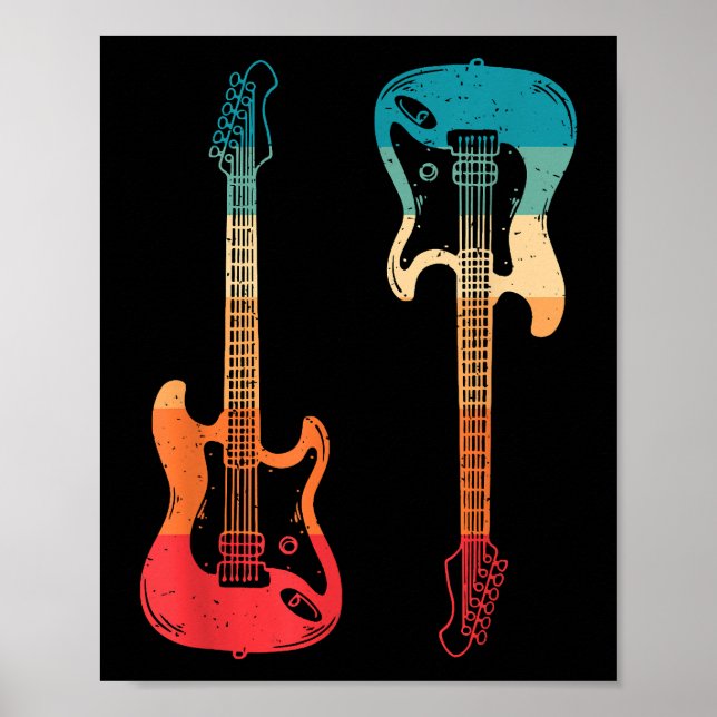 Retro Guitar Guitarist Electric Bass Guitar Rock M Poster (Front)