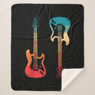 Retro Guitar Guitarist Electric Bass Guitar Rock M Sherpa Blanket