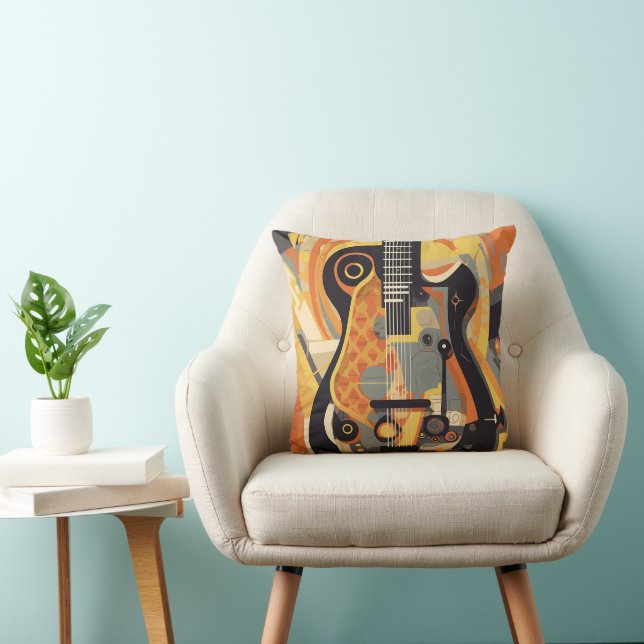 Retro Guitar Illustration Pillow (Chair)