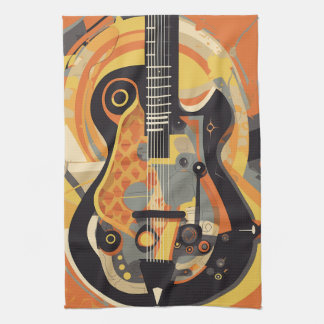 Retro Guitar Illustration Tea Towel