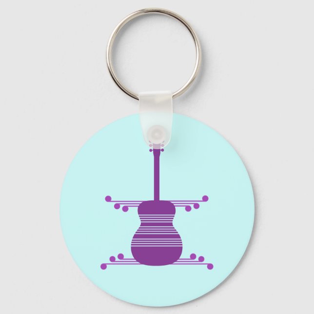 Retro Guitar Keychain, Purple Key Ring (Front)