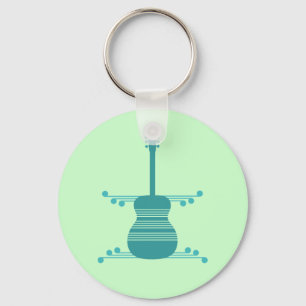 Retro Guitar Keychain, Teal Key Ring