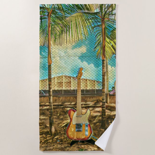 retro guitar lover gift beach towel (Front)