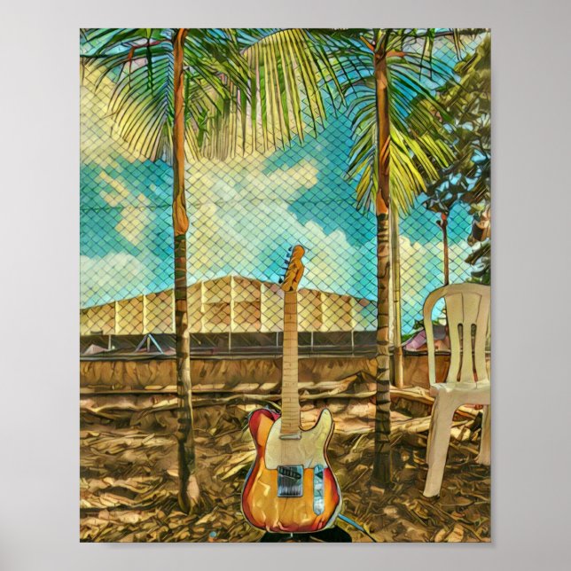 retro guitar lover gift poster (Front)