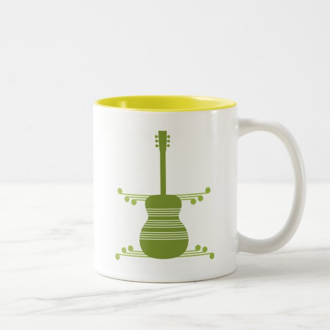 Retro Guitar Mug, Olive Green Two-Tone Coffee Mug (Right)