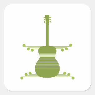 Retro Guitar Square Stickers, Olive Green Sticker
