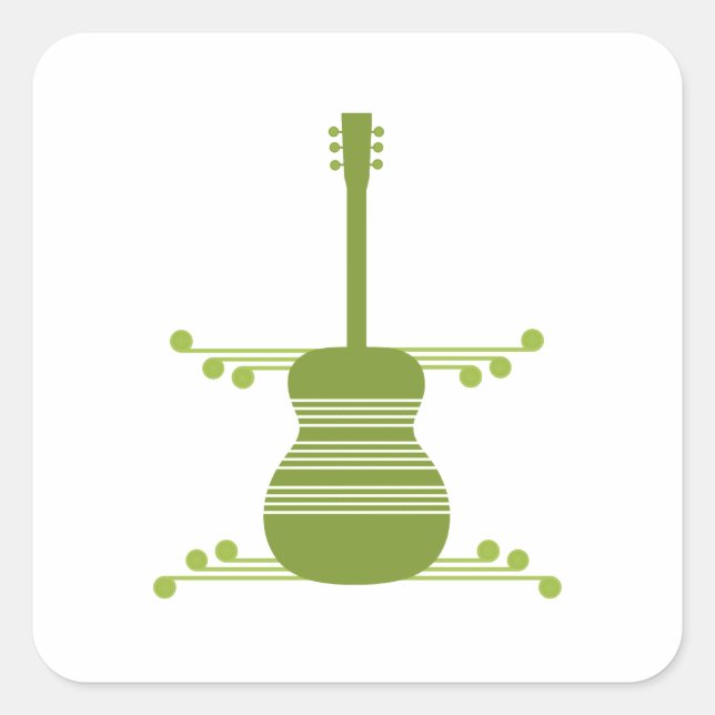 Retro Guitar Square Stickers, Olive Green Sticker (Front)