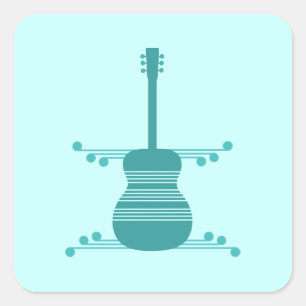 Retro Guitar Square Stickers, Teal Sticker