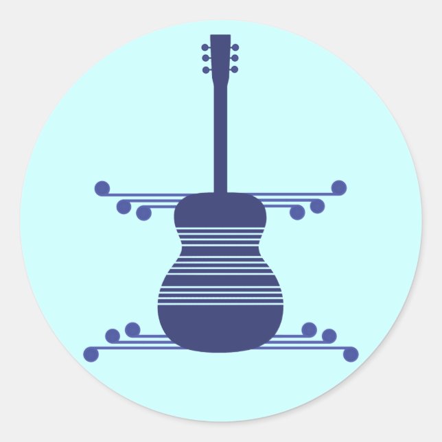 Retro Guitar Stickers, Navy Blue Classic Round Sticker (Front)