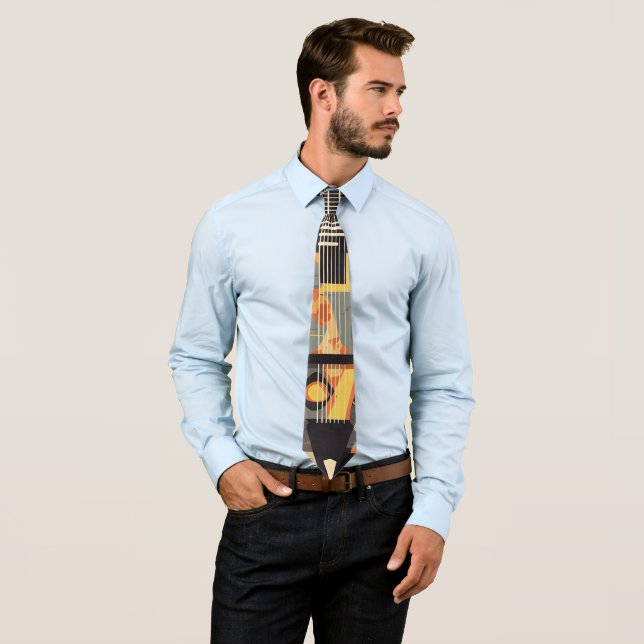 Retro Guitar Strings Illustration Tie (In Situ)