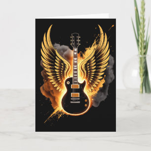 Retro Guitar Wings Abstract Art Rock And Roll Musi Card