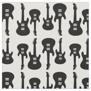 Retro Guitars Pattern B&W Electric Guitars Fabric