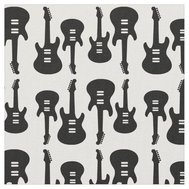 Retro Guitars Pattern B&W Electric Guitars Fabric (Close Up)