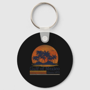 Retro Gulf Of Mexico 1672 Beach Palms Summer Vacat Key Ring