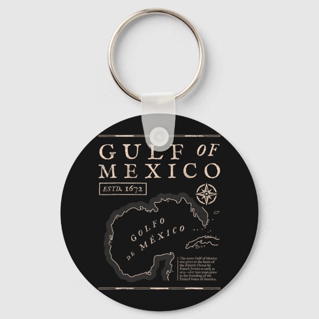 Retro Gulf Of Mexico 1672 Historic Map  Key Ring (Front)