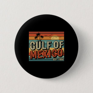 Retro Gulf Of Mexico Est 1550 Beach Vibes Sunset A 6 Cm Round Badge