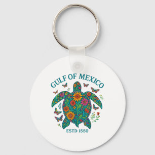 Retro Gulf Of Mexico Est 1550 Floral Turtle Boho S Key Ring