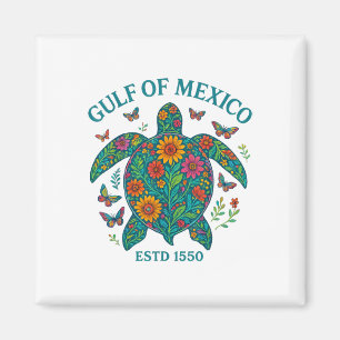 Retro Gulf Of Mexico Est 1550 Floral Turtle Boho S Magnet