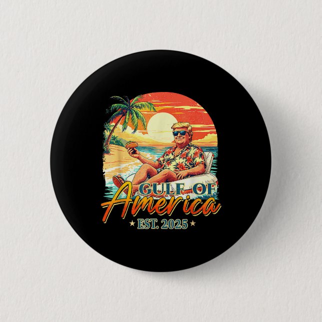 Retro Gulf Of Usa America Est 2025 American Flag G 6 Cm Round Badge (Front)