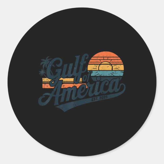 Retro Gulf Of Usa America Est 2025 American Flag G Classic Round Sticker (Front)
