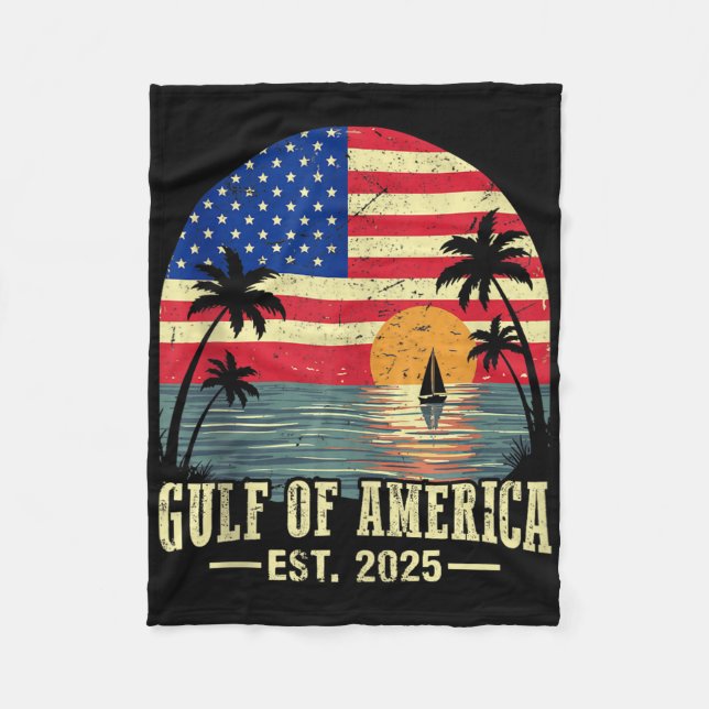 Retro Gulf Of Usa America Est 2025 American Flag G Fleece Blanket (Front)