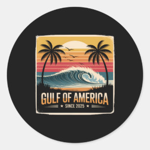 Retro Gulf Of Usa Est 2025 American Flag Gulf Mexi Classic Round Sticker