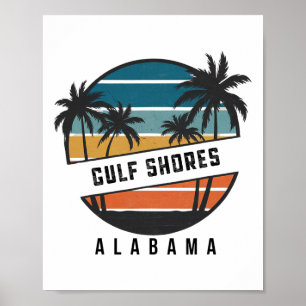 Retro Gulf Shores Beach Alama Surfboard Surfing Poster