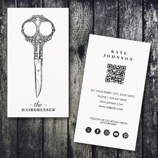 Retro Hairdresser Barber Beauty Salon QR Code Business Card (Retro Hairdresser Barber Beauty Salon QR Code Business Card)