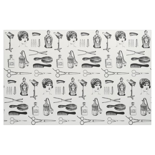 Retro hairdresser beauty vintage barber fabric (Fat Quarter)