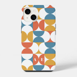 Retro half circle scallop bold blue orange yellow iPhone 14 case
