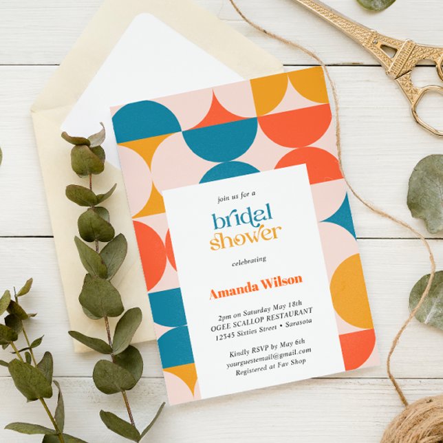 Retro Half Circle Scallop Mid Century Bridal Invitation (Creator Uploaded)