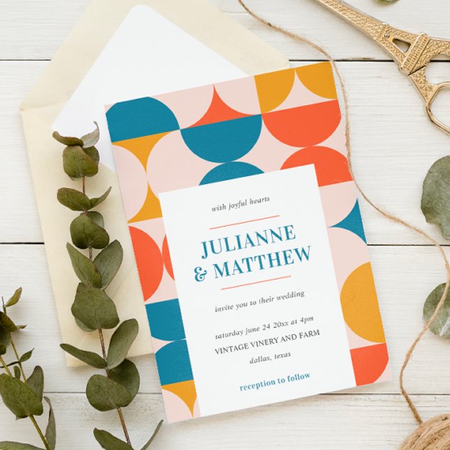 Retro Half Circle Scallop Mid Century  Wedding Invitation (Creator Uploaded)