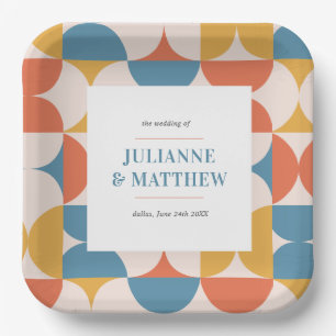 Retro Half Circle Scallop Mid Century Wedding Paper Plate
