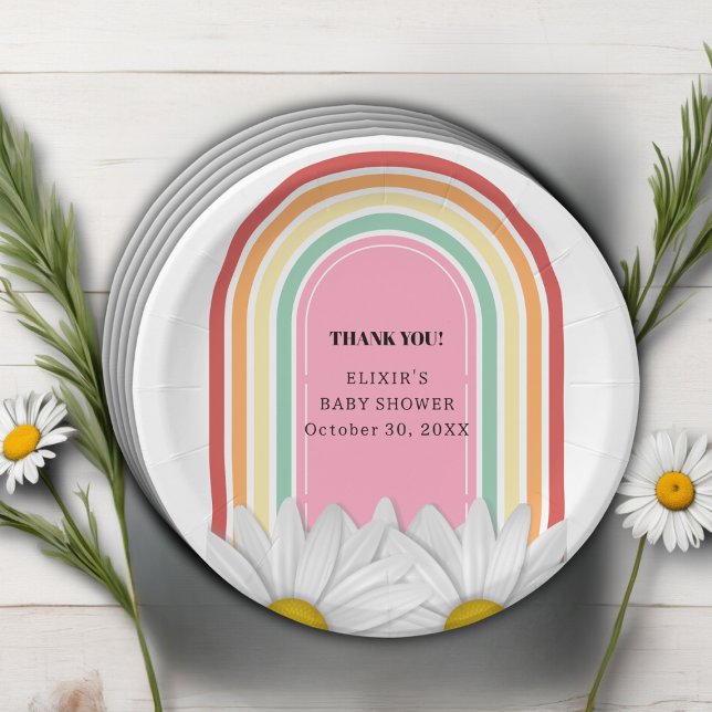 Retro Half Daisy Baby Shower  Paper Plate (Creator Uploaded)