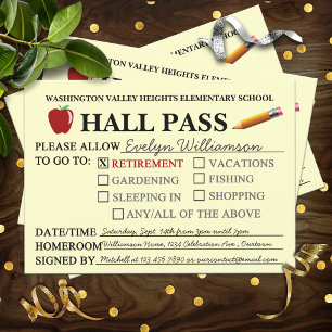 Retro Hall Pass Teacher Retiring Party Invitation