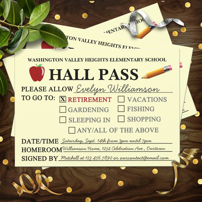Retro Hall Pass Teacher Retiring Party Invitation (Creator Uploaded)