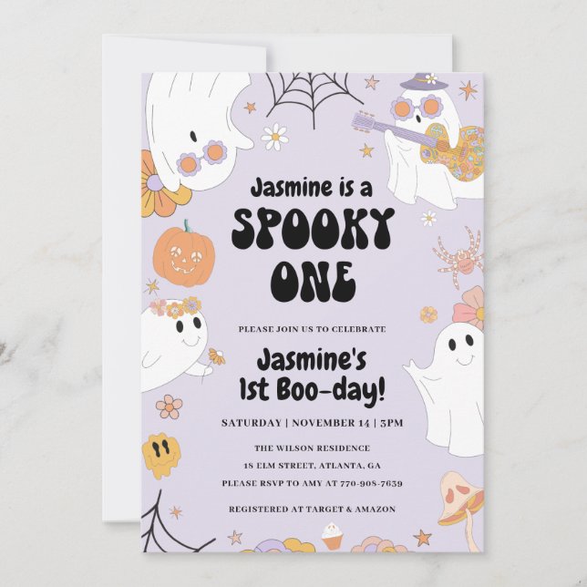 Retro Halloween 1st Birthday Invitation  (Front)