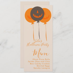 Retro Halloween Balloons Birthday Party Menu